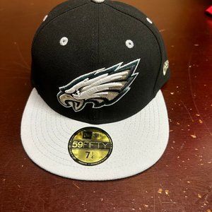 New Era Mens Gray Black Sweatband Philadelphia Eagles Fitted Hat Size 71/4 71/8